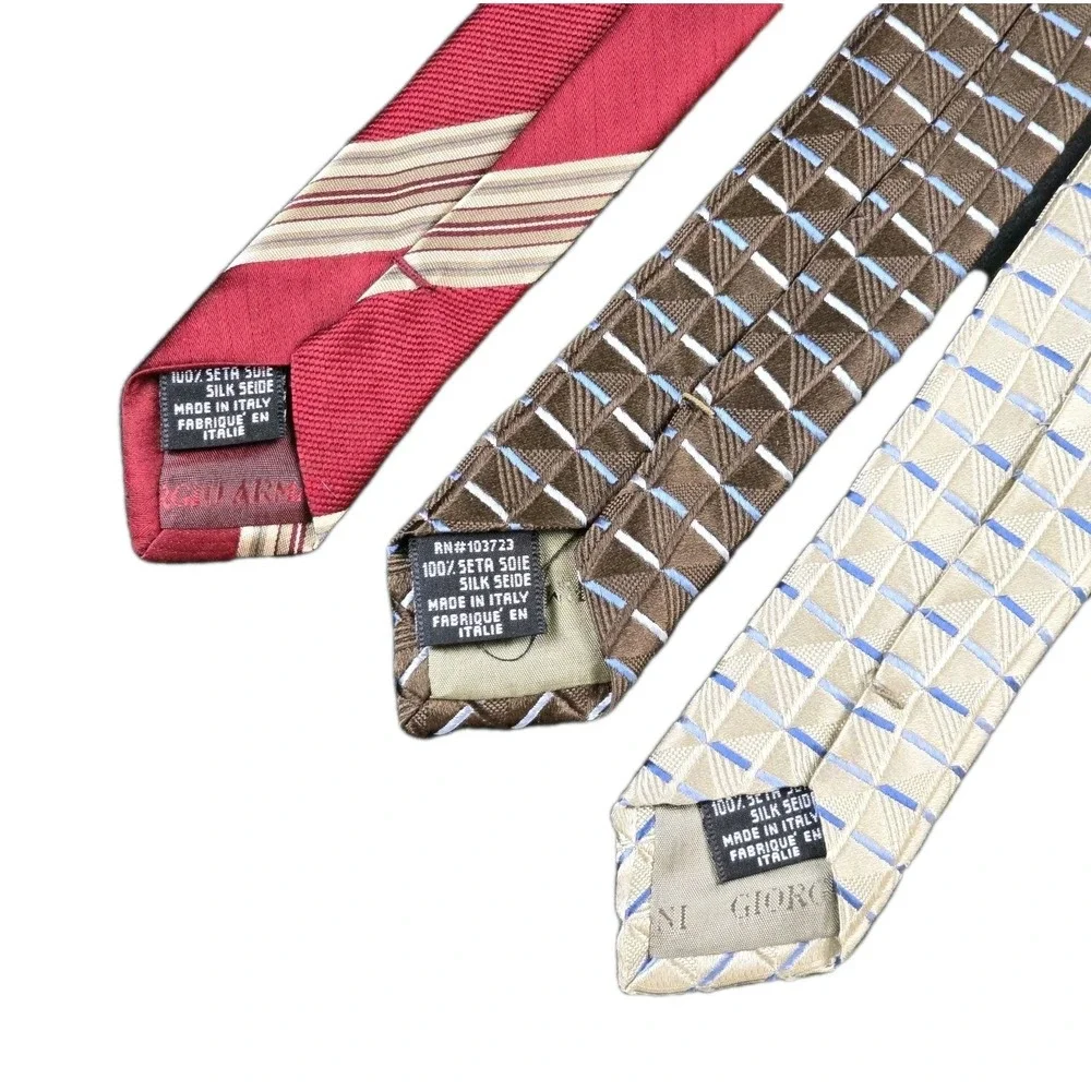 Giorgio‎ Armani 100% Silk Tie Lot of 3 Made in Italy – Striped & Geometric